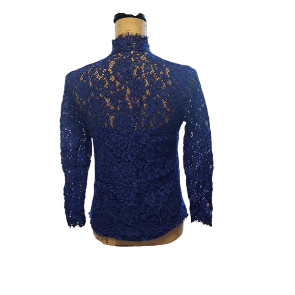 J Crew blue lace high collared long sleeve top with long sleeves, size 4 - Picture 2 of 5